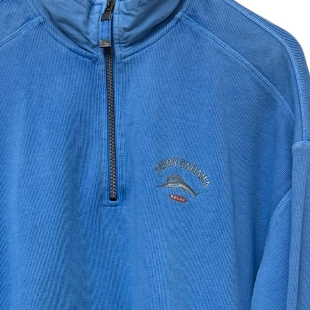 Tommy Bahama Blue 1/4 Zip Pullover Mens Large Sweatshirt Relax Logo Casual Nauti - Picture 6 of 12